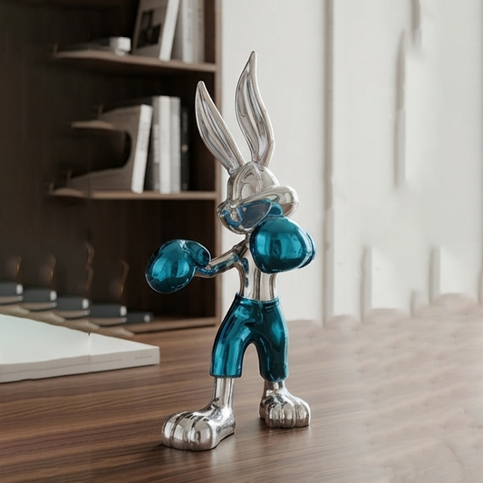 Silver & Blue Boxer Bunny Statue-GH111