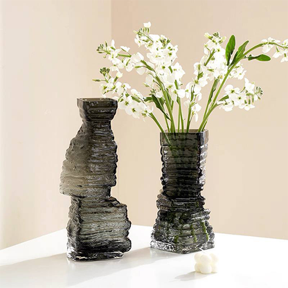 Set of 2 Sculptural Smoked Glass Vases-GD26
