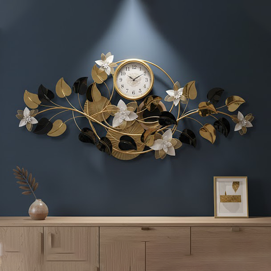 Luxury Golden and Black Leaf Wall Clock 180X60 cm-MM134