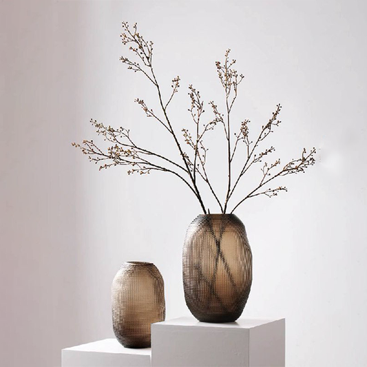 Set of 2 Ribbed Glass Vases-GD25