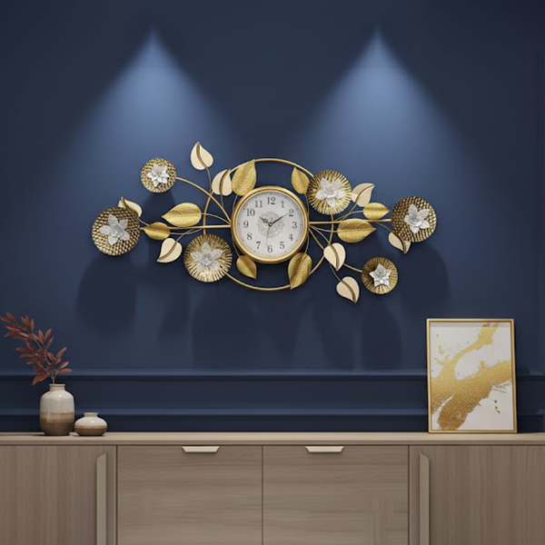 Gold and Silver Bloom Wall Clock 95X50 cm-MM136