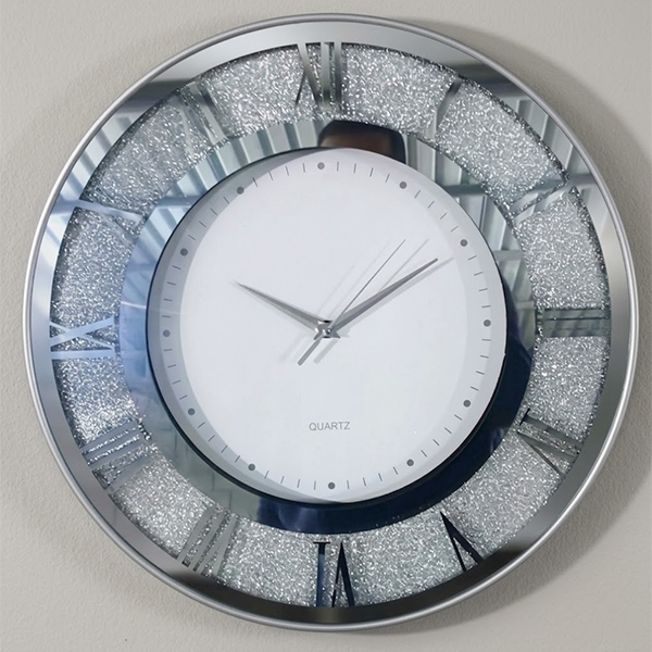 Silver Crystal Mirror Wall Clock-80