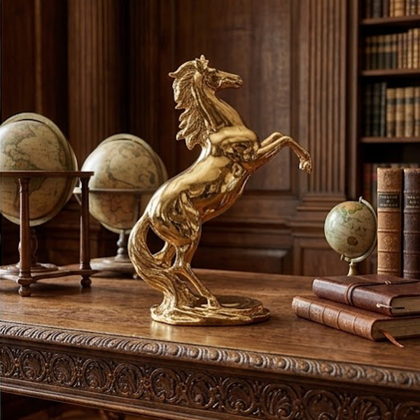Golden Rearing Stallion Porcelain Figurine-GH91