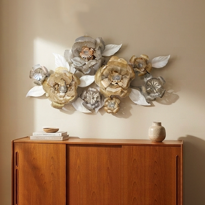 Gold and Silver Metallic Floral Wall Art Decor-JD54
