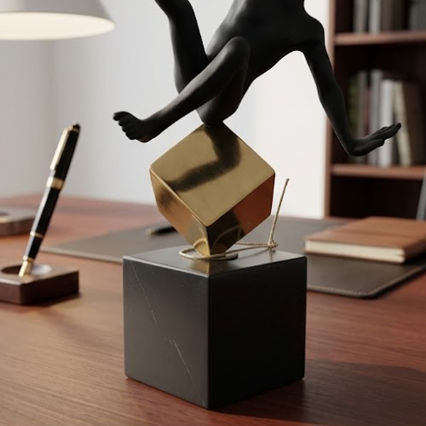 Abstract Balance Man on Cube Sculpture-LY16