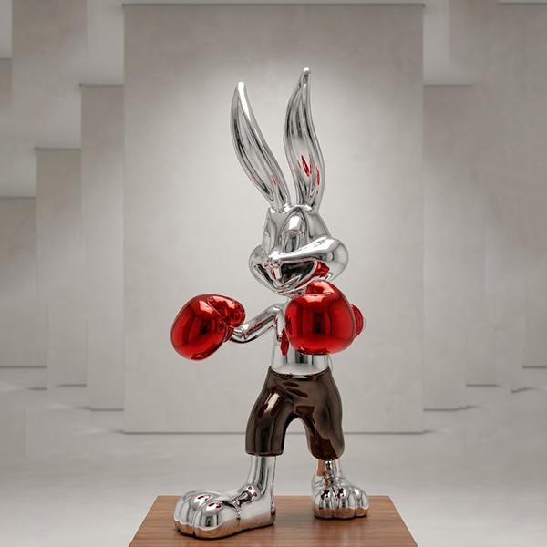 Metallic Boxing Bunny Porcelain Figurine-GH94
