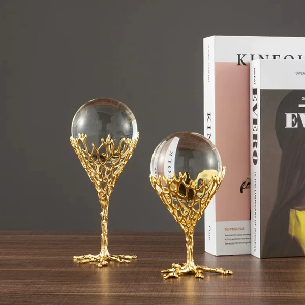 Decorative Crystal Sphere with Abstract Gold Stand-GD12