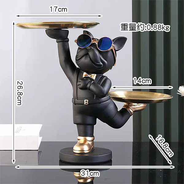 French Bulldog Butler Statue with Serving Trays-MM152