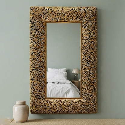Golden Woven Pattern Wall Mirror (96 × 55 cm)-JD47