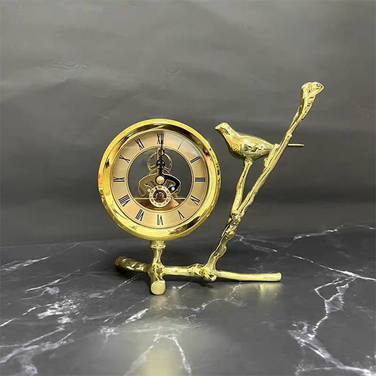Elegant Gold Bird on Branch Table Clock-GD19