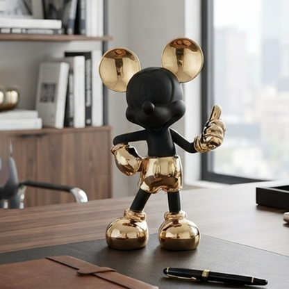 Matte Black & Gold Boxer Mouse Statue-GH112