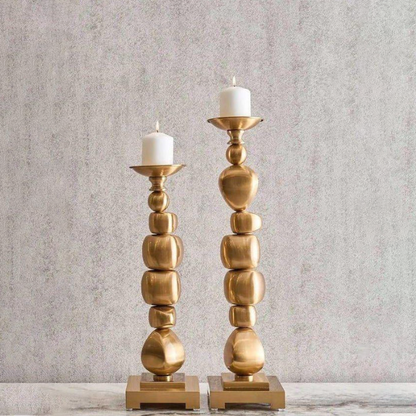 Modern Sculptural Gold-Toned Candle Holders-GD13