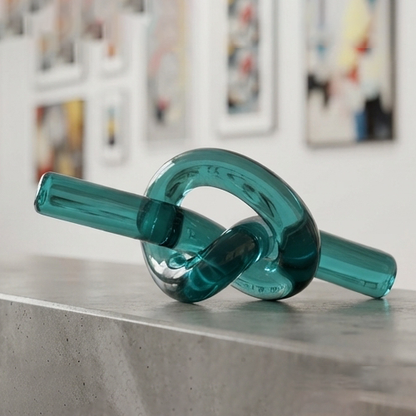Teal Glass Knot Sculpture-mm225