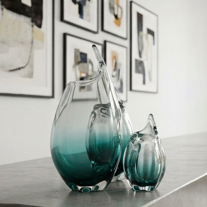 Teal Gradient Artisan Glass Vase Set-mm224
