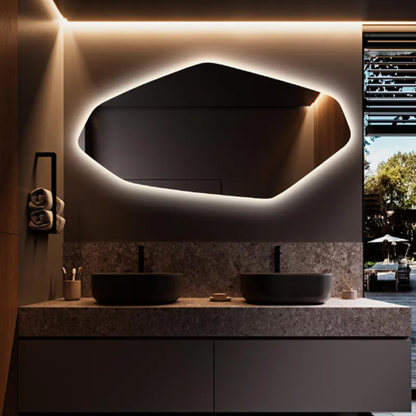 Large Asymmetrical Lighted Mirror, Irregular Geometric-LM15