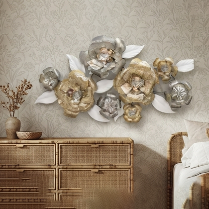 Gold and Silver Metallic Floral Wall Art Decor-JD54