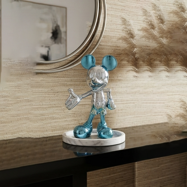 Silver & Blue Welcome Mouse Statue-GH113