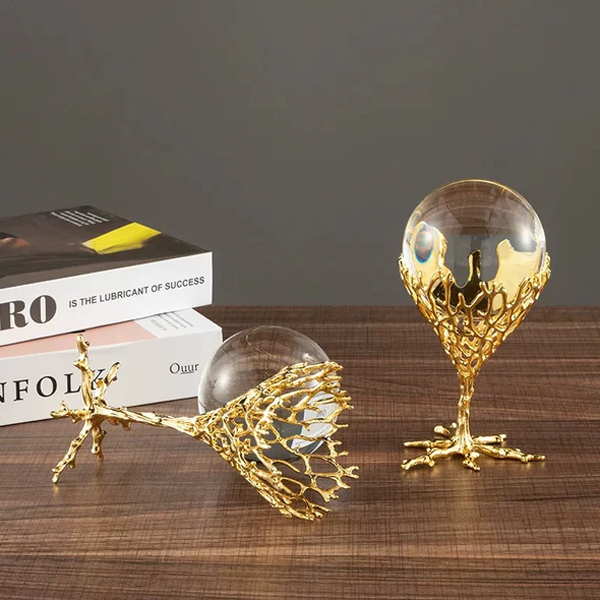 Decorative Crystal Sphere with Abstract Gold Stand-GD12
