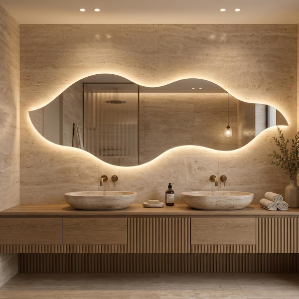 Flame-Shaped Frameless LED Mirror (Doctor Greesh Glass - 6mm)-LM11