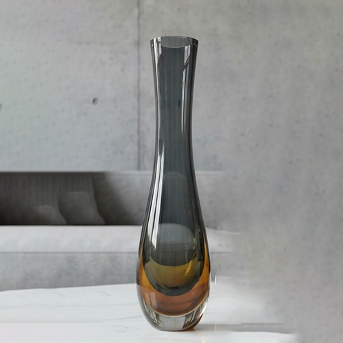 Amber & Charcoal Art Glass Floor Vase-MM227