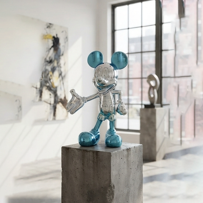 Silver & Blue Welcome Mouse Statue-GH113