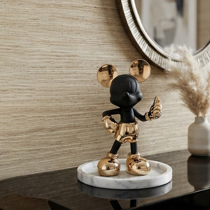 Matte Black & Gold Boxer Mouse Statue-GH112