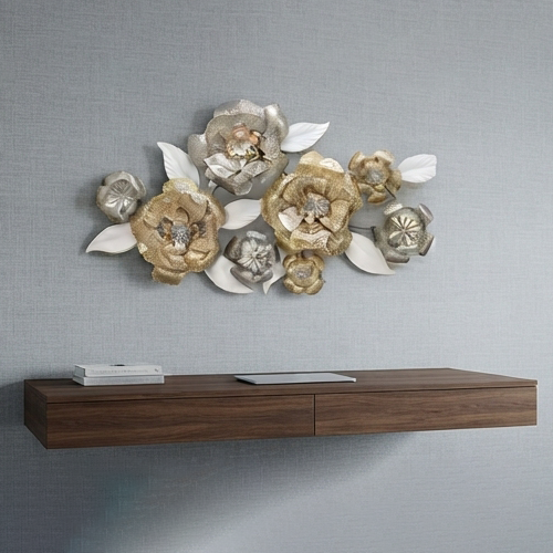Gold and Silver Metallic Floral Wall Art Decor-JD54