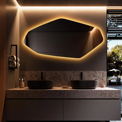 Large Asymmetrical Lighted Mirror, Irregular Geometric-LM15