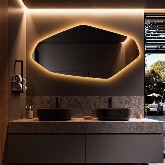 Large Asymmetrical Lighted Mirror, Irregular Geometric-LM15