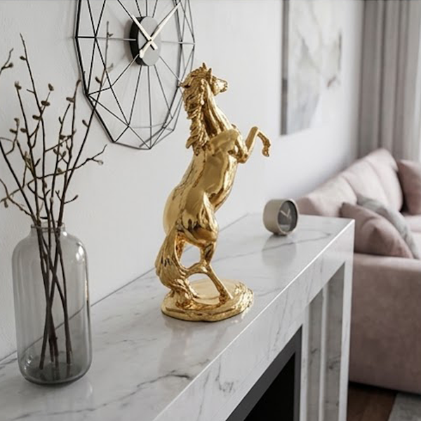 Golden Rearing Stallion Porcelain Figurine-GH91